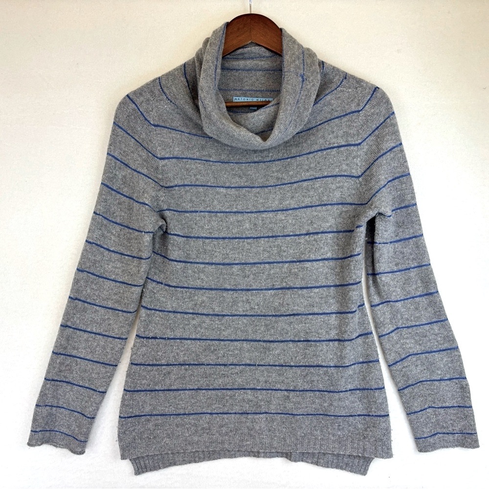 ANTONIO MELANI Cashmere Wool Sweater Italy‎ Turtleneck Cowl Grey Striped Small